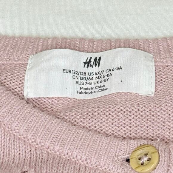 H&M Long Sleeve Pointelle Cardigan Sweater Girl's 6X/7 | Pink | Cotton | EUC - Picture 5 of 10